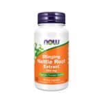 Frasco do Stinging Nettle Root Extract 250mg com 90 cápsulas da Now, suplemento natural para suporte urinário e prostático.