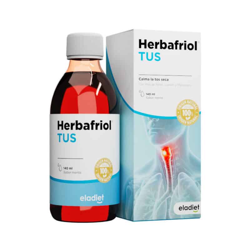 Frasco do Herbafriol TUS Adultos 140ml da Eladiet, xarope natural para alívio da tosse e desconforto respiratório.