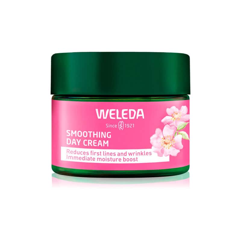 Bisnaga do Creme de Dia Alisante de Rosa Mosqueta e Chá Branco 40ml da Weleda, cuidado diário para uma pele suave e luminosa.