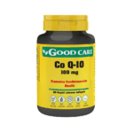 Frasco da Coenzima Q10 100mg com 30 cápsulas da Good Care, suplemento antioxidante para energia celular e saúde cardiovascular.