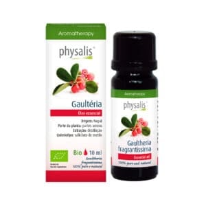 Frasco do Óleo Essencial de Gaultéria 10ml da Physalis, óleo natural com propriedades calmantes e anti-inflamatórias.