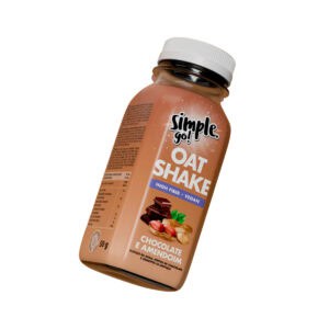 Embalagem do Simple Go Oat Shake 50g da Simple Foods, batido de aveia sabor chocolate e amendoim para nutrição rápida e prática.