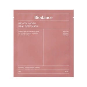 Embalagem da Máscara Real Deep Bio Collagen 4 x 34g da Biodance, tratamento intensivo com colagénio para firmeza e hidratação profunda da pele.