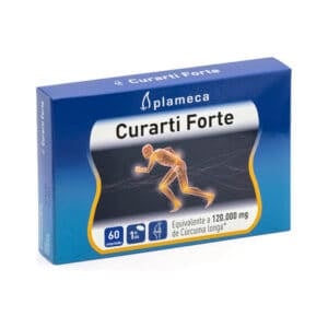 Frasco de Curarti Forte com 60 comprimidos da Plameca, suplemento avançado com curcumina para articulações.