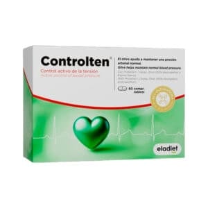 Frasco do Controlten com 60 comprimidos da Eladiet, suplemento natural para controlo da tensão arterial.