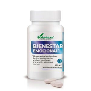 Frasco do Bem Estar Emocional com 30 comprimidos da Soria Natural, suplemento para equilíbrio emocional e bem-estar mental.
