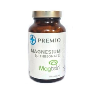Frasco de Magnésio L-Treonato Magtein com 120 cápsulas da Premio, suplemento para suporte cognitivo e neurológico.