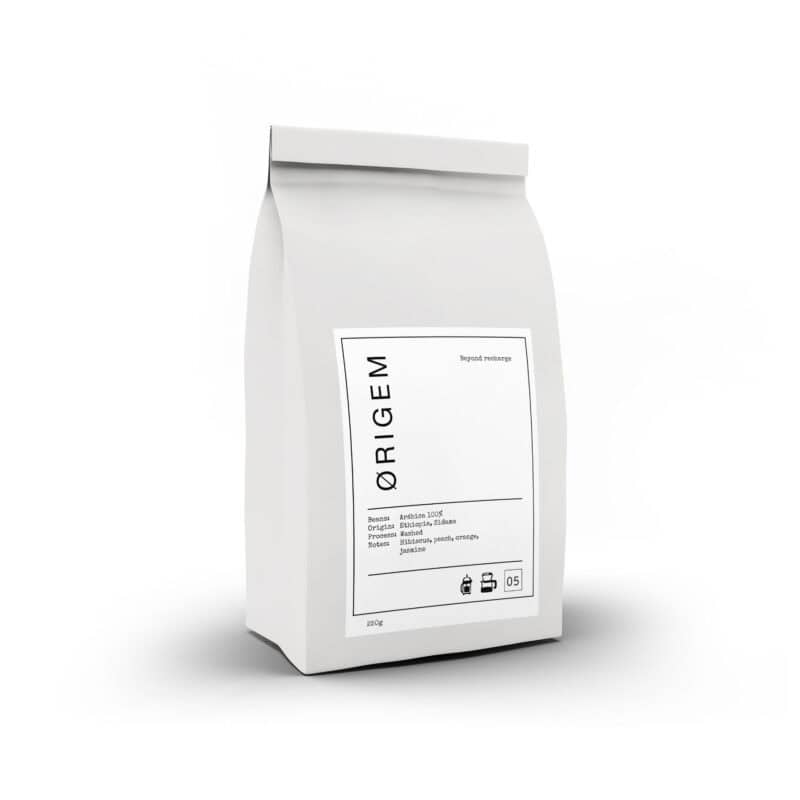 Embalagem de Café Artesanal Etiópia 250g da marca Origem, grãos selecionados de origem etíope.