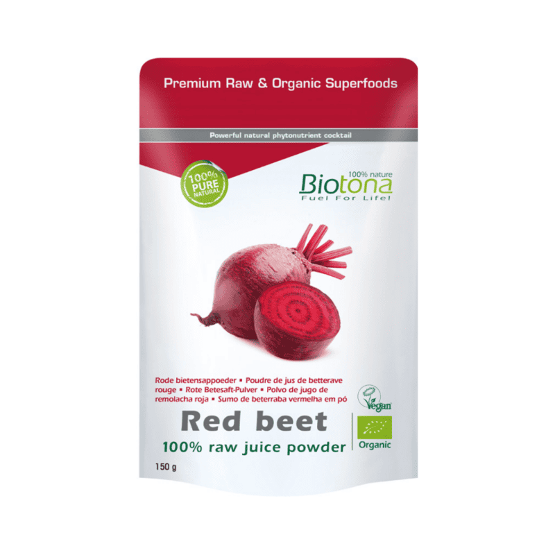 Saco de Beterraba Vermelha 100% Raw Juice em pó da Biotona com 150g, suplemento natural energizante