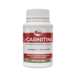 Frasco de L-Carnitina Vitafor Europe com 60 comprimidos, suplemento em tabletes para energia e desempenho físico.