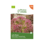 Cabeça de alface Lollo Rossa com folhas frisadas roxas e verdes, variedade orgânica da marca Sementes Vivas.