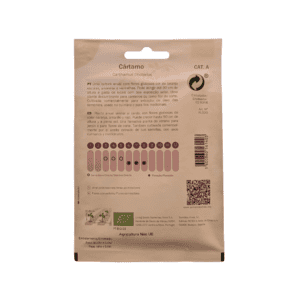 Sementes de cártamo 1g da marca Sementes Vivas em embalagem sustentável, ideais para cultivo orgânico