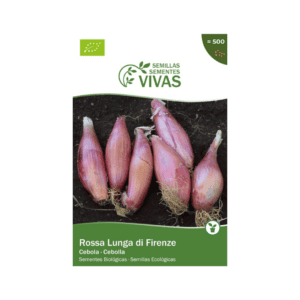 Sementes de cebola roxa alongada Rossa Lunga di Firenze da marca Sementes Vivas, embalagem de 2 gramas com design ecológico.