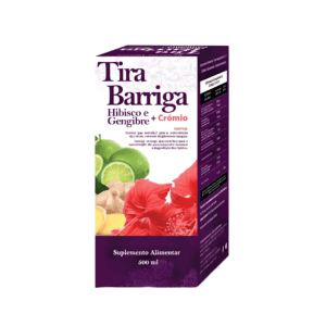 Frasco de 500ml Tira Barriga Hibisco e Gengibre Novo Horizonte, bebida natural para auxiliar na digestão e controle de peso.
