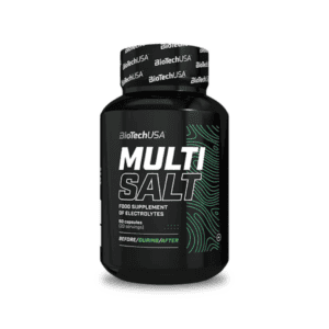 Frasco de suplemento Multi Salt Biotech USA com 60 cápsulas, ideal para reposição de eletrólitos em treinos intensos.