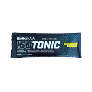 Saqueta de Isotonic Ice Tea Limão Biotech USA 30g, bebida isotónica em pó sabor limão para hidratação e energia durante o treino.
