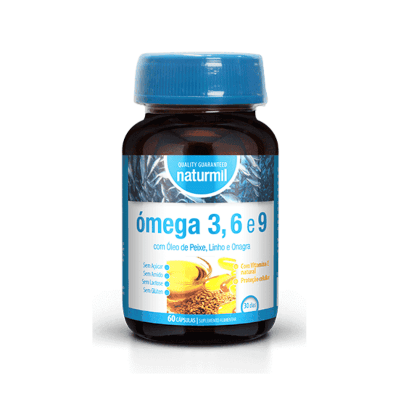 Suplemento alimentar ómega 3 6 9 em cápsulas Naturmil frasco com 60 unidades