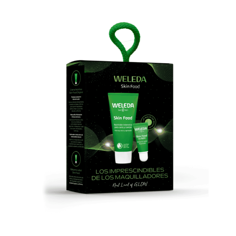 Pack Weleda Skin Food Make-Up Glow Effect com creme nutritivo e iluminador para uma pele radiante.