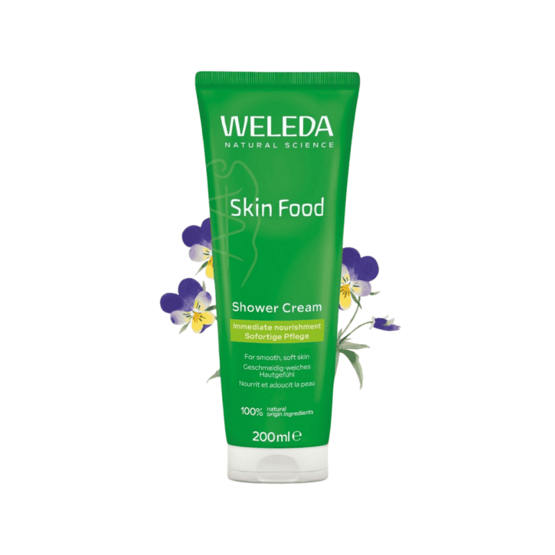 Gel de duche cremoso Skin Food Weleda 200ml com fórmula nutritiva e hidratante para pele seca.