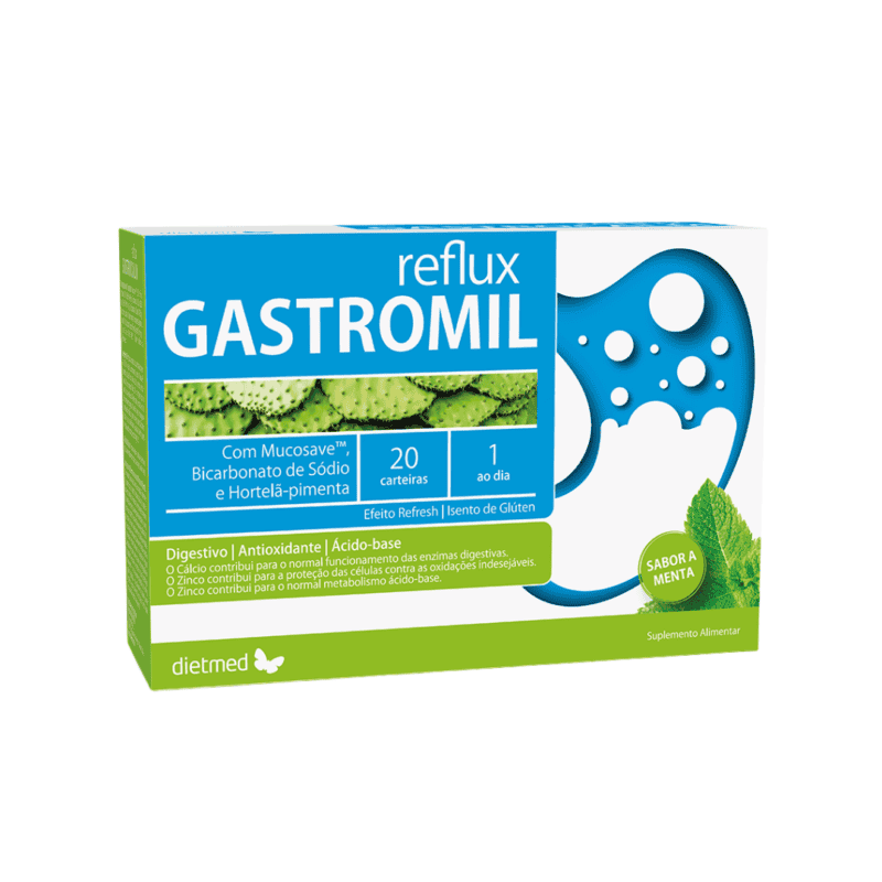 Gastromil Reflux 20 saquetas Dietmed suplemento natural para alívio da azia e refluxo