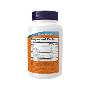 Suplemento Ultra Omega 3 Fish Oil Now Foods com 180 cápsulas de óleo de peixe rico em EPA e DHA para suporte cardiovascular e cerebral.