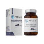Frasco de suplemento Magneesium ATA Acetil Taurato 60 cápsulas da marca Premio, indicado para apoio ao sistema nervoso e desempenho cognitivo.