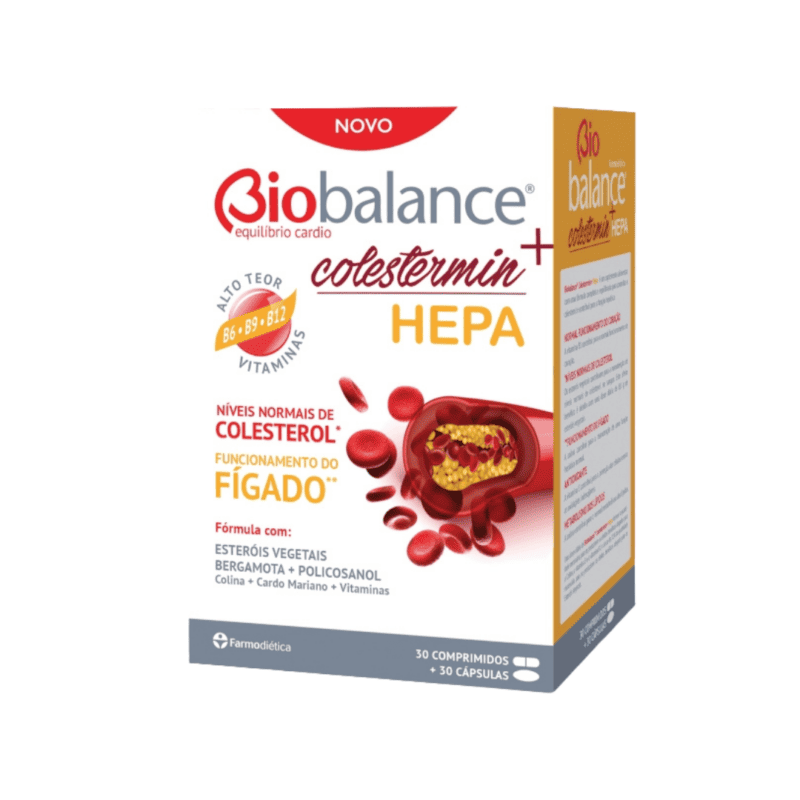 Suplemento Biobalance Colestermin+ Hepa da Farmodiética com 30 comprimidos e 30 cápsulas para apoio ao fígado e colesterol.