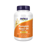 Frasco de suplemento alimentar Now Foods Pumpkin Seed Oil 1000mg com 100 cápsulas de óleo de sementes de abóbora.
