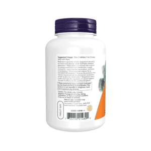 Frasco de suplemento alimentar Now Foods Magnesium Glycinate 180 comprimidos, suporte à saúde muscular, nervosa e óssea.