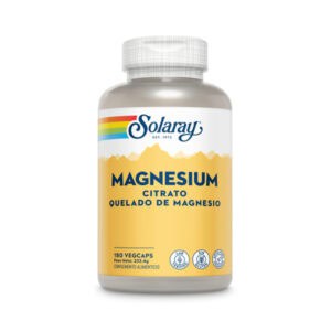 Citrato de magnésio Solaray em frasco com 180 cápsulas, suplemento para apoiar músculos, energia e bem-estar geral