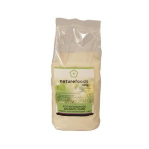 Açúcar Mascavado Biológico Claro da marca Naturefoods em embalagem de 500g, açúcar de cana integral não refinado com sabor suave e notas de caramelo.