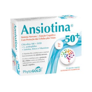 Caixa de Ansiotina 50+, suplemento alimentar com luteina, L. acidophilus, zinco e vitaminas.
