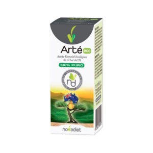 Frasco de 30ml do óleo essencial de Tea Tree (Árvore do Chá) Arté Eco da NovaDiet, 100% puro e natural, usado para cuidados de pele e aromaterapia.