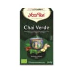 Infusão bio Chai Verde Yogi Tea em caixa de 17 saquetas, combinação de chá verde com especiarias biológicas.