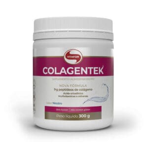 Embalagem de Colagentek sabor neutro 300g da Vitafor, suplemento de colagénio hidrolisado com vitaminas e minerais para pele, articulações e cabelos saudáveis.