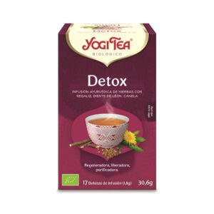 Infusão bio Detox Yogi Tea em caixa de 17 saquetas, mistura herbal biológica para purificação natural.