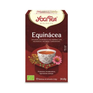 Chá de ervas biológico Yogi Tea de equinácea em embalagem de 17 saquetas, infusão aromática e revitalizante.