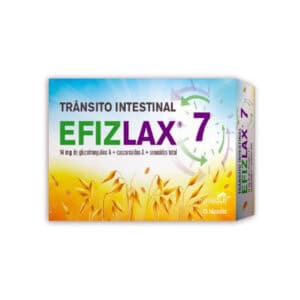 Frasco de suplemento Phytogold Efizlax 7 com 15 cápsulas, fórmula natural com plantas e fibras para o trânsito intestinal regular.