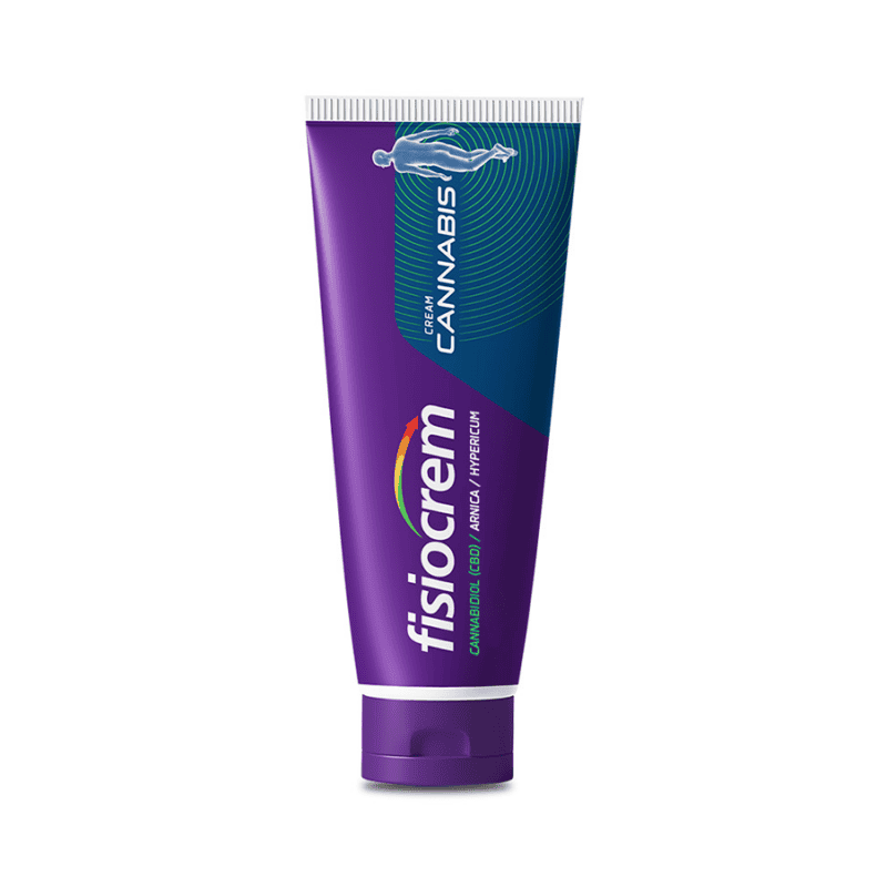 Creme Fisiocrem Cannabis 60ml em bisnaga, com extrato de cânhamo e ingredientes naturais para alívio muscular e articular.