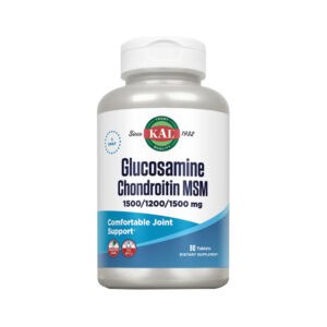 Frasco de Glucosamina Condroitina MSM 90 Comprimidos da marca Kal, suplemento alimentar para o reforço e proteção das articulações.
