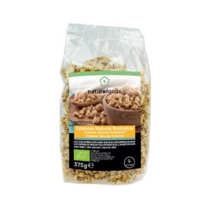 Granola Natural Biológica da marca Naturefoods em embalagem de 375g, mistura crocante de flocos de aveia integral com frutos secos e sementes, sem açúcares adicionados.