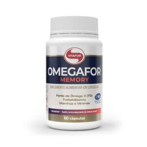 Frasco de Omegafor Memory 60 cápsulas da Vitafor, suplemento alimentar com ômega-3, DHA e EPA para suporte à memória e função cognitiva.