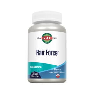 frasco de Hair Force 60 cápsulas Kal, suplemento para cabelo, pele e unhas com vitaminas, minerais e extratos naturais