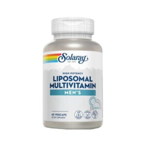 Suplemento alimentar Liposomal Multivitamínico Men's da marca Solaray em frasco com 60 cápsulas, fórmula lipossomal com vitaminas e minerais para energia, imunidade e desempenho masculino.