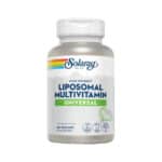 Suplemento alimentar Liposomal Multivitamínico Women's 50+ da marca Solaray em frasco com 60 cápsulas, fórmula avançada com vitaminas e minerais adaptada às necessidades das mulheres acima dos 50 anos.