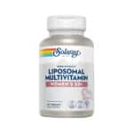 Suplemento alimentar Liposomal Multivitamínico Women's 50+ da marca Solaray em frasco com 60 cápsulas, fórmula lipossomal rica em vitaminas, minerais e antioxidantes para mulheres acima dos 50 anos.