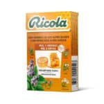 Rebuçados Ricola de Mel e Ervas em embalagem de 50g, feitos com mel natural e 13 ervas suíças para suavizar e acalmar a garganta.