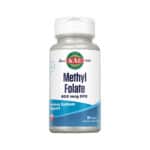 frasco de Methyl Folate 800mcg 90 comprimidos Kal, suplemento com folato ativo que apoia a divisão celular e o sistema nervoso