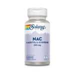 Frasco de suplemento Solaray NAC 295mg com 60 cápsulas, fonte de N-acetilcisteína para apoio respiratório, hepático e antioxidante.
