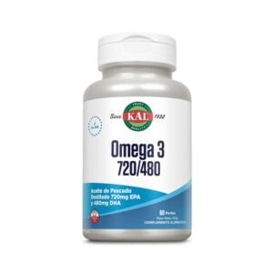 frasco de Ómega 3 720/480 60 cápsulas Kal, suplemento de óleo de peixe altamente concentrado em EPA e DHA para suporte cardiovascular e cerebral